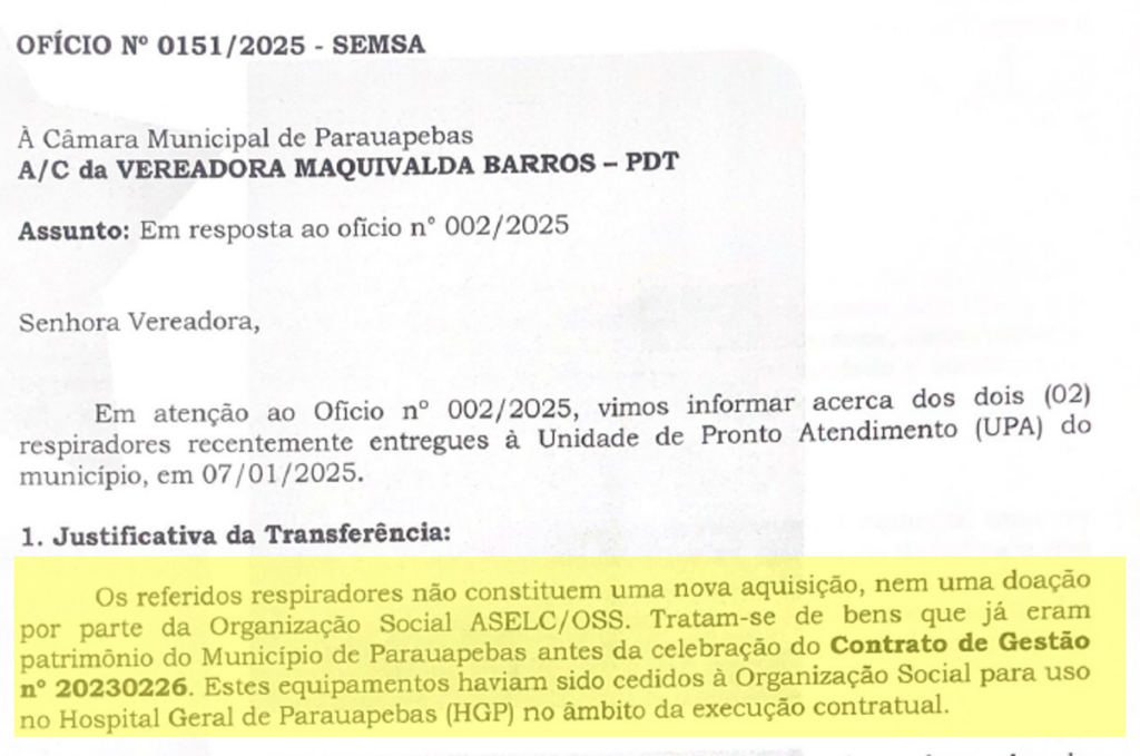 Respiradores da UPA Parauapebas